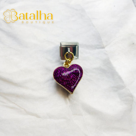 Glitter Purple Heart Charm
