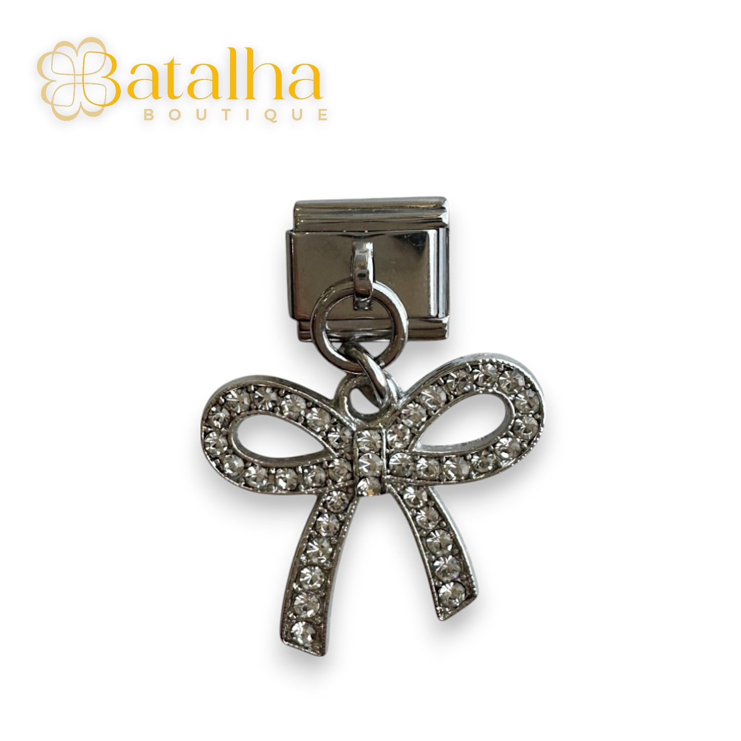 Glitter Bow Silver Charm