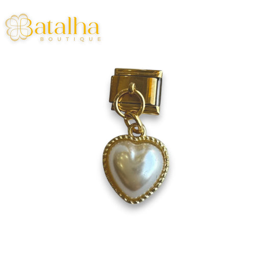 Golden Pearl Heart Charm