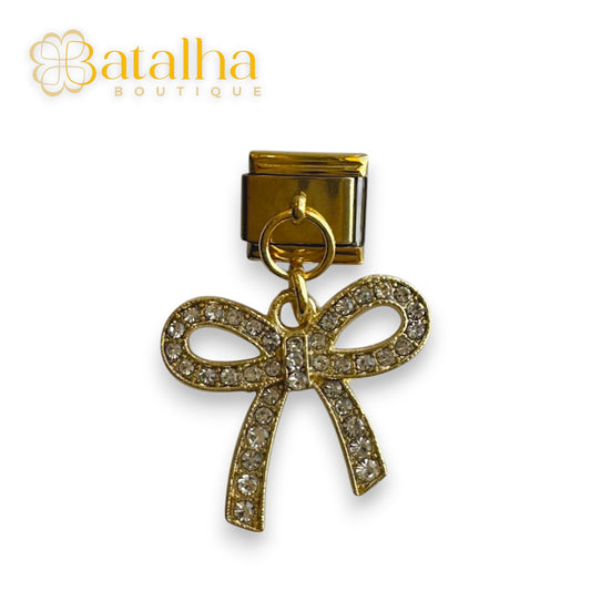 Glitter Bow Gold Charm