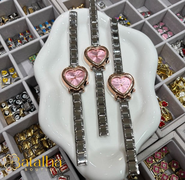 Pink Heart Italian Watch